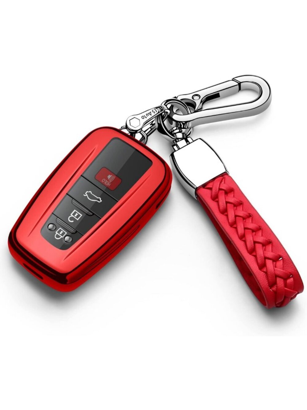 Stylish Red Key Fob Cover with Keychain for 2019-2025 Rav4, Highlander, Camry